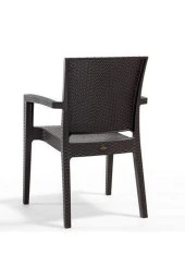 Almina Italy 80X140 Camlı Masa Takımı 6 Kişilik Rattan Desenli Bahçe Balkon Kahve Rattan Masa Takımı - 5