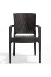 Almina Italy 90X150 Camlı Masa Takımı 6 Kişilik Rattan Desenli Bahçe Balkon Kahve Rattan Masa Takımı - 3