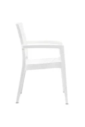 Almina Rattan 90X150 Camlı Masa Takımı 6 Kişilik Rattan Desenli Bahçe Balkon Beyaz Rattan Masa Takımı - 4