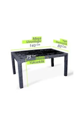 Almina Italy 80X140 Camlı Masa Takımı 6 Kişilik Rattan Desenli Bahçe Balkon Kahve Rattan Masa Takımı - 7