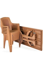 Almina 70X120Cm Gold Katlanır Ayaklı 4 Kişilik Bahçe Balkon Teras Masa Takımı Badem Renk - 5