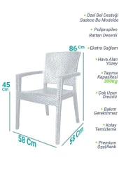 Almina Italy 80X140 Camlı Masa Takımı 6 Kişilik Rattan Desenli Bahçe Balkon Kapuçino Rattan Masa Takımı - 7