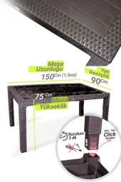 Almina Italy 90X150 Camsız Masa Takımı 6 Kişilik Rattan Desenli Bahçe Balkon Kahve Rattan Masa Takımı - 7