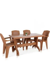 Almina 70X120Cm Gold Katlanır Ayaklı 4 Kişilik Bahçe Balkon Teras Masa Takımı Badem Renk - 1