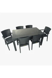 Almina Italy 80X140 Camlı Masa Takımı 6 Kişilik Rattan Desenli Bahçe Balkon Antrasit Rattan Masa Takımı - 1