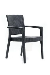 Almina Italy 80X140 Camlı Masa Takımı 6 Kişilik Rattan Desenli Bahçe Balkon Antrasit Rattan Masa Takımı - 4