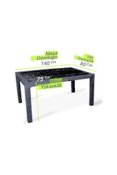 Almina Italy 80X140 Camlı Masa Takımı 6 Kişilik Rattan Desenli Bahçe Balkon Antrasit Rattan Masa Takımı - 8