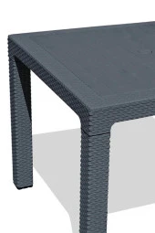 Almina Italy 90X150 Camlı Masa Takımı 6 Kişilik Rattan Desenli Bahçe Balkon Antrasit Rattan Masa Takımı - 2