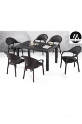 Almina Bambu Pro Rattan Camsız 80X140Cm Masa 6 Kişilik Sandalye Takımı Bahçe Balkon Teras Seti Kahverengi - 1