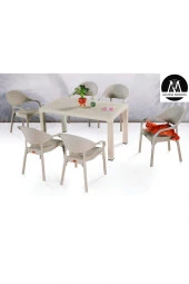 Almina Bambu Pro 90X150Cm Rattan Bahçe Balkon Masa Takımı 6 Kişilik Camsız Set Cappuccino - 1