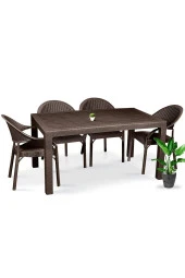 Almina Bambu Pro 70X100Cm Rattan Bahçe Balkon Masa Takımı 4 Kişilik Camsız Set Kahverengi - 1