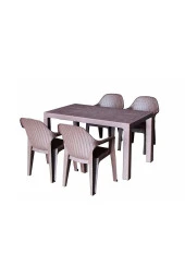 Almina Italy Pro 70X100Cm Rattan Bahçe Balkon Masa Takımı 4 Kişilik Camsız Set Kahverengi - 1
