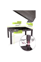 Almina Italy Rattan Takım 70X100 Cm Camsız Masa 4 Adet Rattan Sandalye Balkon Ve Bahçe Mobilyası thumbnail 3