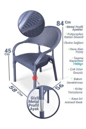 Almina Bambu Pro Rattan Camsız 80X140Cm Masa 6 Kişilik Sandalye Takımı Bahçe Balkon Teras Seti Antrasit - 5