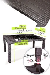 Almina Bambu Pro 90X150Cm Rattan Bahçe Balkon Masa Takımı 6 Kişilik Camsız Set Cappuccino - 3