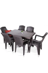 Almina 80X140Cm Gold Katlanır Ayaklı 6 Kişilik Bahçe Balkon Teras Masa Takımı Koyu Kahve - 1