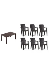 Almina Italy Pro Rattan 80X140 Cm Masa 6 Adet Gold Sandalye Mobilya Acı Kahve - 1