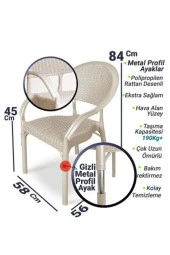 Almina Bambu Pro 90X150Cm Rattan Bahçe Balkon Masa Takımı 6 Kişilik Camsız Set Cappuccino - 5