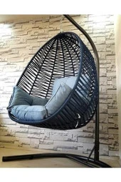 Almina Bahçe Salıncağı Hamak Tek Kişilik Makrome El Örgüsü Mavi Kapalı Askılı Tekli Salıncak - 1