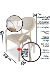 Almina Rattan Masa Takımı 80x140 Camsız Masa 6 Kişilik Bambu Sandalye Seti Bahçe Balkon Teras Takımı - 3