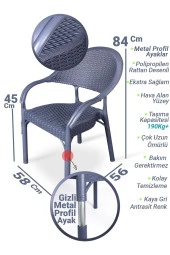 Almina Rattan Masa Takımı 80x140 Camsız Masa 4 Kişilik Bambu Sandalye Seti Bahçe Balkon Teras Takımı - 4