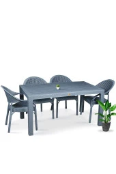 Almina Rattan Masa Takımı 80x140 Camsız Masa 4 Kişilik Bambu Sandalye Seti Bahçe Balkon Teras Takımı - 1