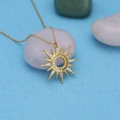 Gümüş Pazarım Zirkon Taşlı Altın Kaplam Güneş Gümüş Kolye - 1