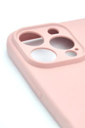 iPhone 13 Pro Max Uyumlu Düz Renk Esnek Yumuşak Silikon Kılıf  Rubber Pudra Pembe thumbnail 3