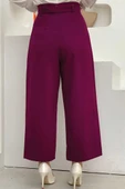 Büyük Beden Fermuarlı Bel Bağcıklı Pantolon 0174-1 Mor thumbnail 2