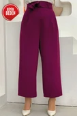 Büyük Beden Fermuarlı Bel Bağcıklı Pantolon 0174-1 Mor thumbnail 3