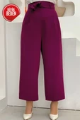 Büyük Beden Fermuarlı Bel Bağcıklı Pantolon 0174-1 Mor thumbnail 1