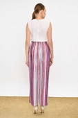 Bel Lastikli Renkli Çizgi Desenli Pantolon 0204 Fuşya thumbnail 4