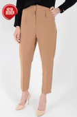 Büyük Beden Fermuarlı Cep Detaylı Kalem Pantolon 0201-1 Taba thumbnail 1