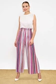 Bel Lastikli Renkli Çizgi Desenli Pantolon 0204 Fuşya thumbnail 2