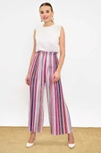 Bel Lastikli Renkli Çizgi Desenli Pantolon 0204 Fuşya thumbnail 6