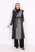 Ön Düğmeli Kuşaklı Ekose Deri Kap 7530 Siyah thumbnail 1