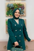 Düğme Görünümlü Astarlı Ceket 7665 Zümrüt thumbnail 8