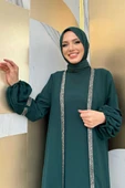 Taş Detaylı Abaya Sıfır Kol Elbise Takım 3657 Zümrüt thumbnail 8