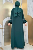 Taş Detaylı Abaya Sıfır Kol Elbise Takım 3657 Zümrüt thumbnail 2