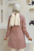Kol Manşetleri Düğmeli Bisiklet Yaka Uzun Tunik 2649 Pudra thumbnail 2