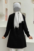 Kol Manşetleri Düğmeli Bisiklet Yaka Uzun Tunik 2649 Siyah thumbnail 2