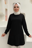 Kol Manşetleri Düğmeli Bisiklet Yaka Uzun Tunik 2649 Siyah thumbnail 1