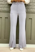 Fermuarlı Yırtmaç Detaylı Cepli Krep Pantolon 0271 Gri thumbnail 1