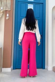 Fermuarlı Yırtmaç Detaylı Cepli Krep Pantolon 0271 Fuşya - 3