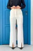 Fermuarlı Yırtmaç Detaylı Cepli Krep Pantolon 0271 Ekru - 2
