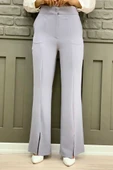 Fermuarlı Yırtmaç Detaylı Cepli Krep Pantolon 0271 Gri thumbnail 2