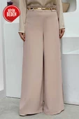 Büyük Beden Fermuarlı Kemer Aksesuarlı Pantolon Etek 0125-1 Krem - 1
