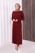 Düz Bisklet Yaka Uzun Kol İç Sandy Elbise 3202 Bordo thumbnail 1