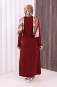 Düz Bisklet Yaka Uzun Kol İç Sandy Elbise 3202 Bordo thumbnail 3