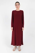 Düz Bisklet Yaka Uzun Kol İç Sandy Elbise 3202 Bordo - 3